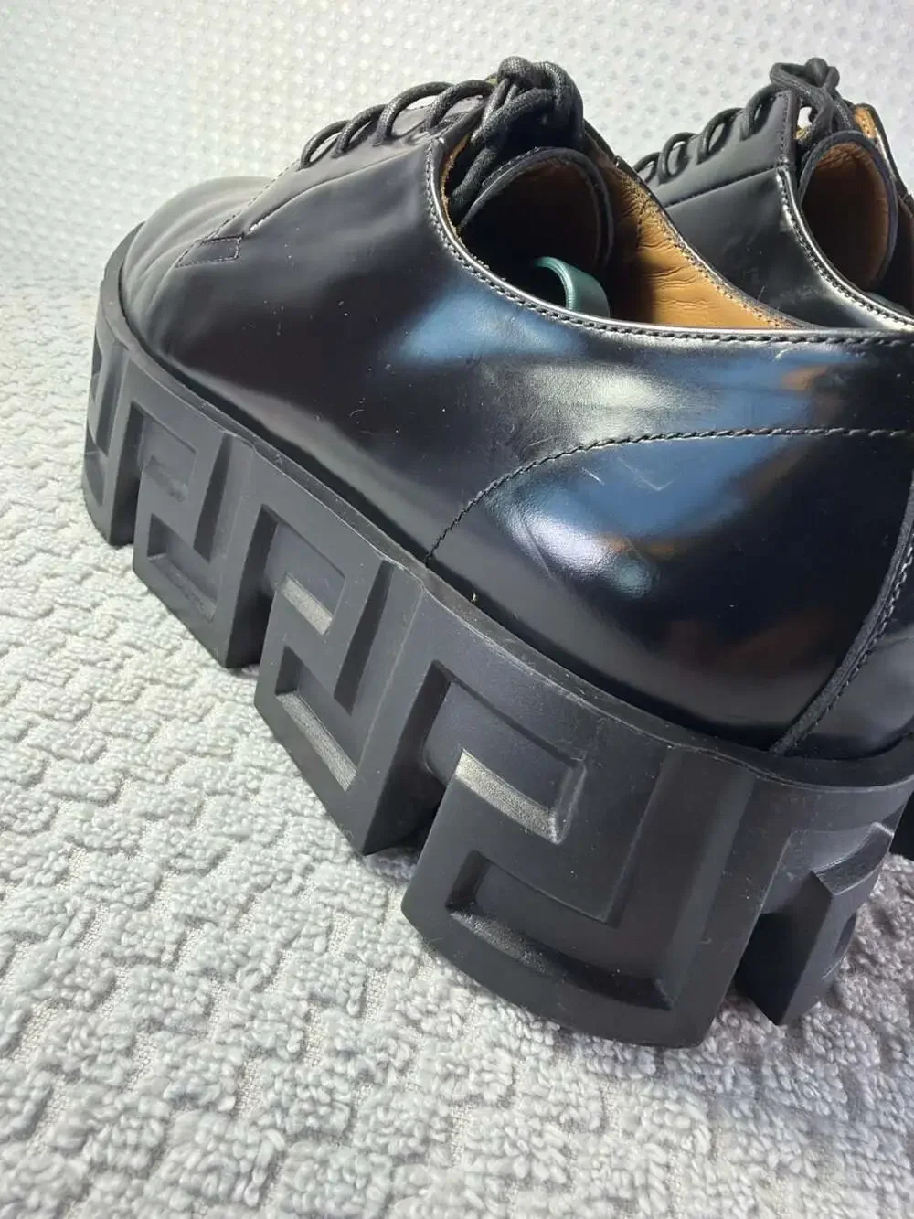 Versace Greca Labyrinth Leather Derby Platform Shoes